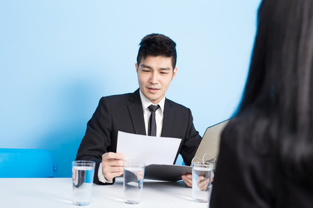 business man with interview in the officeの写真素材
