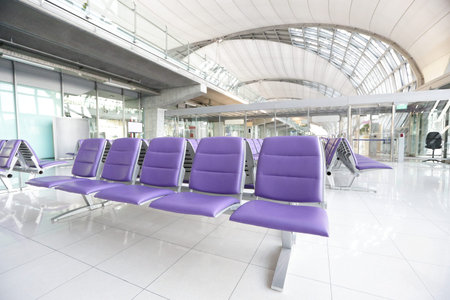 chair in the airport for your travel conceptの写真素材