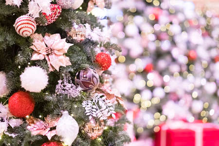 beauty christman tree and ball with defocus bokehの写真素材