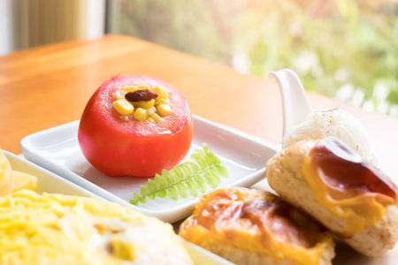 close up of brunch on the tableの写真素材