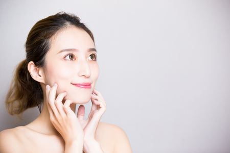 beauty skin care woman look copy space on the gray backgroundの写真素材