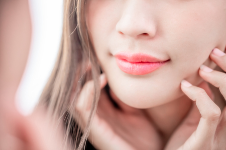 Close up beauty young woman lip and smilingの写真素材