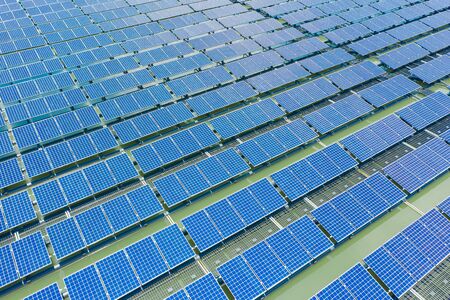 Floating solar panels and cell Platform on the waterの写真素材