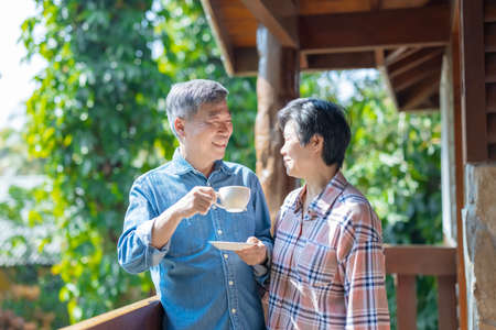 retire couple enjoy coffee timeの写真素材