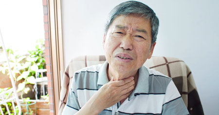 Telemedicine concept-elder male patient describe his health condition to the doctor