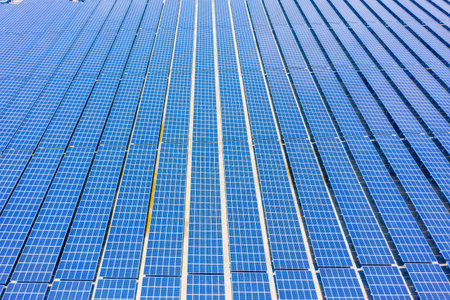 Aerial top down of solar panels-Photovoltaic plant field
