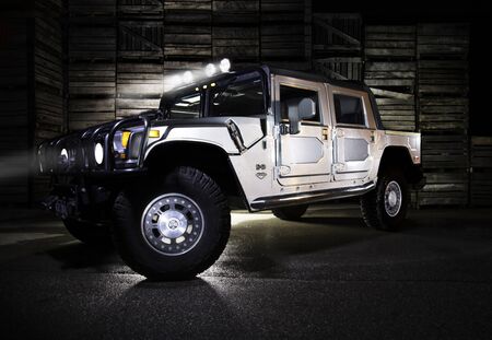 A hummer on display at the port の素材