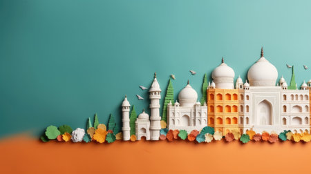 Top view illustration showcasing renowned Indian monuments in celebration of Independence Dayの素材