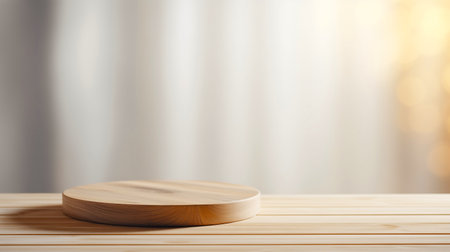Minimalist round empty wood table desk for product display montages and copy spaceの素材