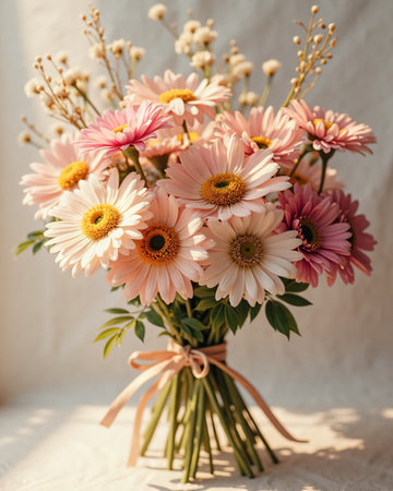 Bouquet of pink gerbera flowers on a white backgroundの素材