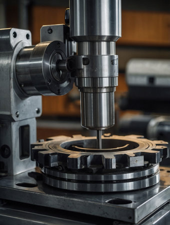 The CNC milling machine cutting the metal shaft parts with the CNC milling machine. The hi-technology mold and die manufacturing process by CNC machining center.の素材