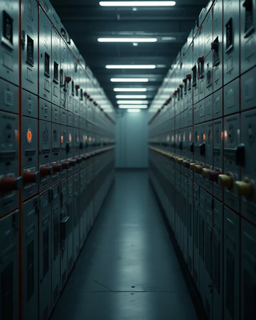 Lockers in a locker room of an office. 3D renderingの素材