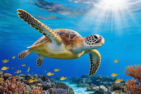 Hawaiian Green Sea Turtle (Chelonia mydas) in the Red Sea.の素材