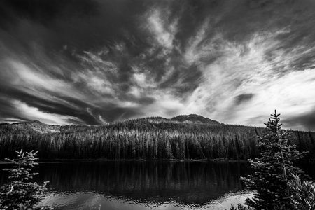 Black and white Sylvan Lake, Wyoming, USA
