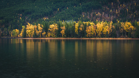 Autumn colors reflected in a lake.