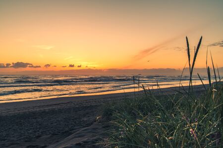 Overlooking the ocean at sunset.の写真素材
