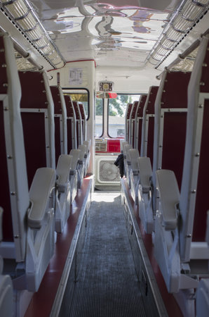 Passenger compartment in a coach - retro style busの写真素材