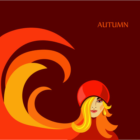 Autumn card with a beautiful girl in orange tonesのイラスト素材