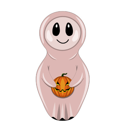 ghost with Halloween pumpkin in style of a nested dollのイラスト素材