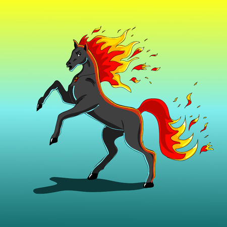 A horse with a fiery mane and fiery tailのイラスト素材