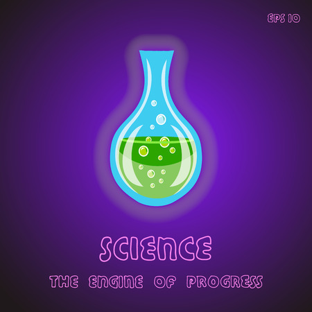 laboratory flask with green liquid inside. Glowing scientific flask. Vector illustration of chemical bottles. EPS 10のイラスト素材