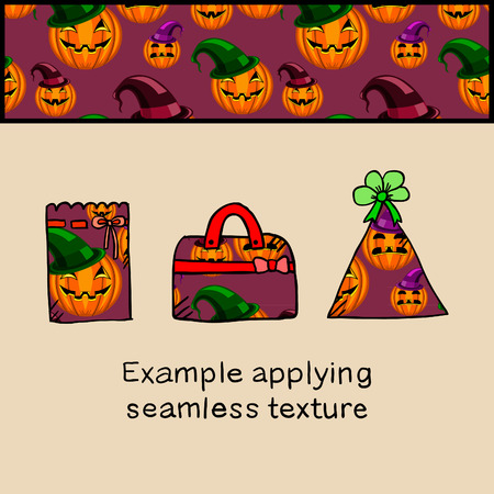 Applying seamless texture Halloween pumpkin on gift boxのイラスト素材