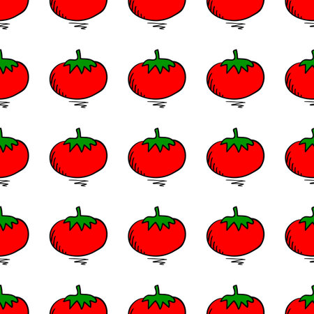 seamless pattern with doodle tomato. Cute vector illustration autumn harvestのイラスト素材
