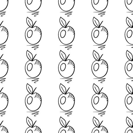 seamless pattern with monochrome doodle apple. Cute vector illustration autumn harvestのイラスト素材