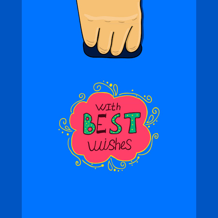 Hand holds a package with text with best wishesのイラスト素材