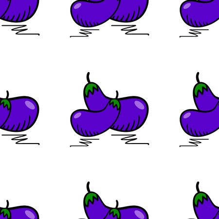 seamless pattern with doodle eggplant. Cute vector illustration autumn harvestのイラスト素材