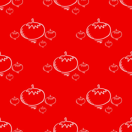 seamless pattern with doodle tomato. Cute vector illustration autumn harvestのイラスト素材
