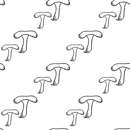 Seamless pattern with doodle monochrome mushroom. Cute vector illustration autumn harvestのイラスト素材