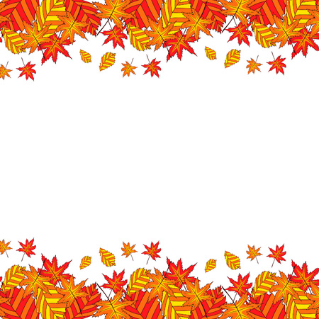 Background with autumn leaves in orange color with a place for text. Cute autumn illustration.のイラスト素材
