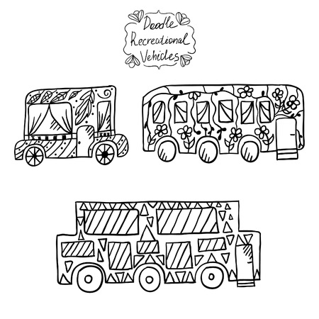Doodle recreational vehicles. Cute travel illustrationのイラスト素材