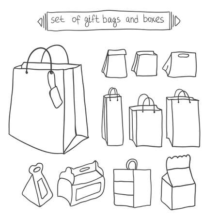Doodle Set of gift bags and boxesのイラスト素材