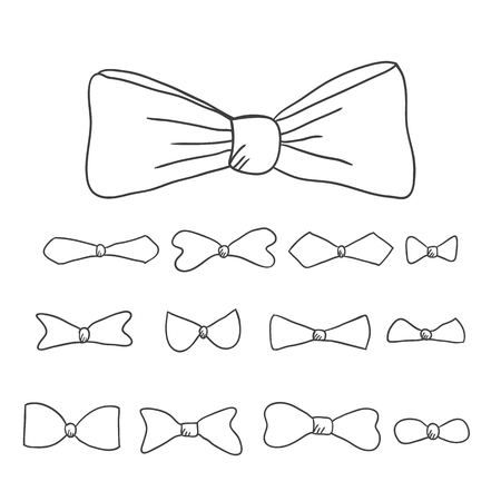 Doodle set tie butterflies.  Funny bows hand drawn.のイラスト素材