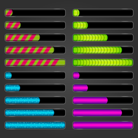 Set of progress bars on darck background. Vector bar downloader.のイラスト素材