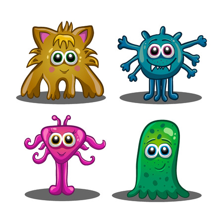 Set of cute cartoon monsters isolated on white background.のイラスト素材