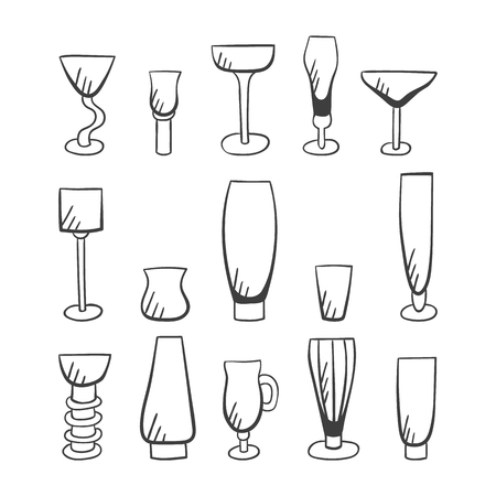 Set of vector stemware. Doodle glasses illustration.のイラスト素材