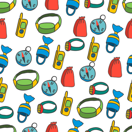 Seamless pattern with equipment for kayaking. Extreme sport illustration.のイラスト素材