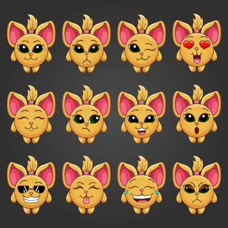 Set of cute cartoon fantastic animal like a cat with different emotions.のイラスト素材