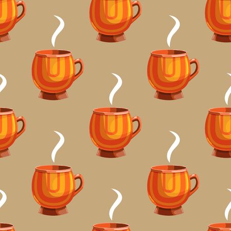 Seamless pattern with cartoon mugs. Illustration with cooking utensils.のイラスト素材