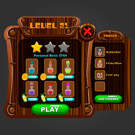 Wooden windows user interface. Game design illustration.のイラスト素材