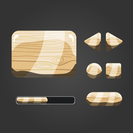Set of wooden different buttons for game designのイラスト素材