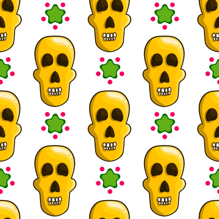 Seamless pattern with cartoon skulls. Cute illustrationのイラスト素材