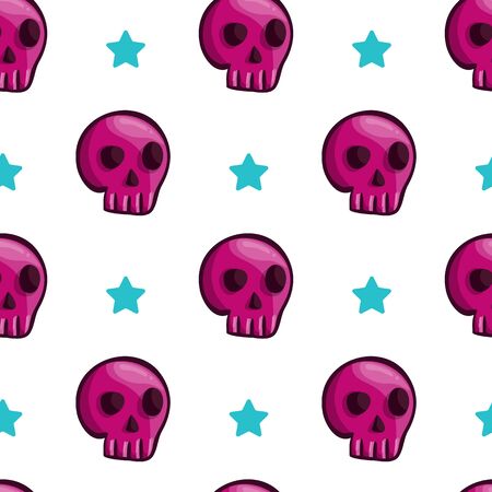 Seamless pattern with cartoon skulls. Cute illustrationのイラスト素材