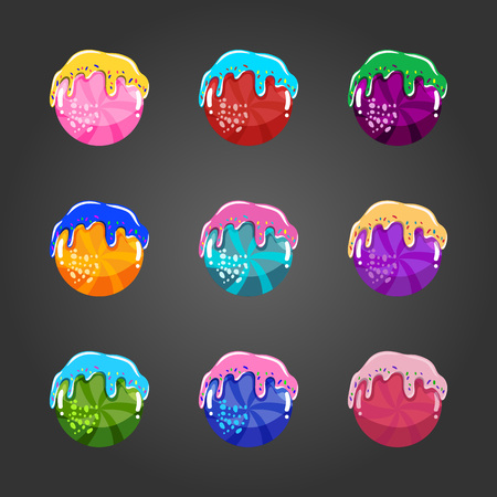 Big set of sweet cartoon button. User interface gameのイラスト素材