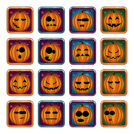 Big set apps icon with Halloween pumpkin. Game illustrationのイラスト素材