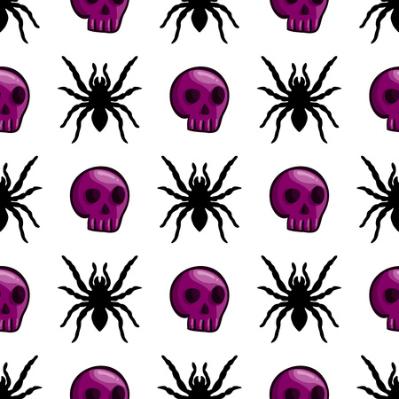 Seamless pattern with color skulls and spider. Cute illustration for web designのイラスト素材