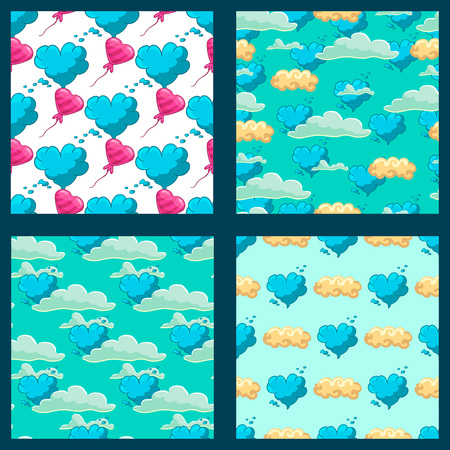 set with cute cartoon cloud and blue sky seamless patternのイラスト素材